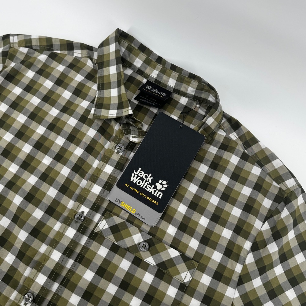 Jack Wolfskin Napo River Shirt Mens Size S Short Sleeve Dark Moss Checks